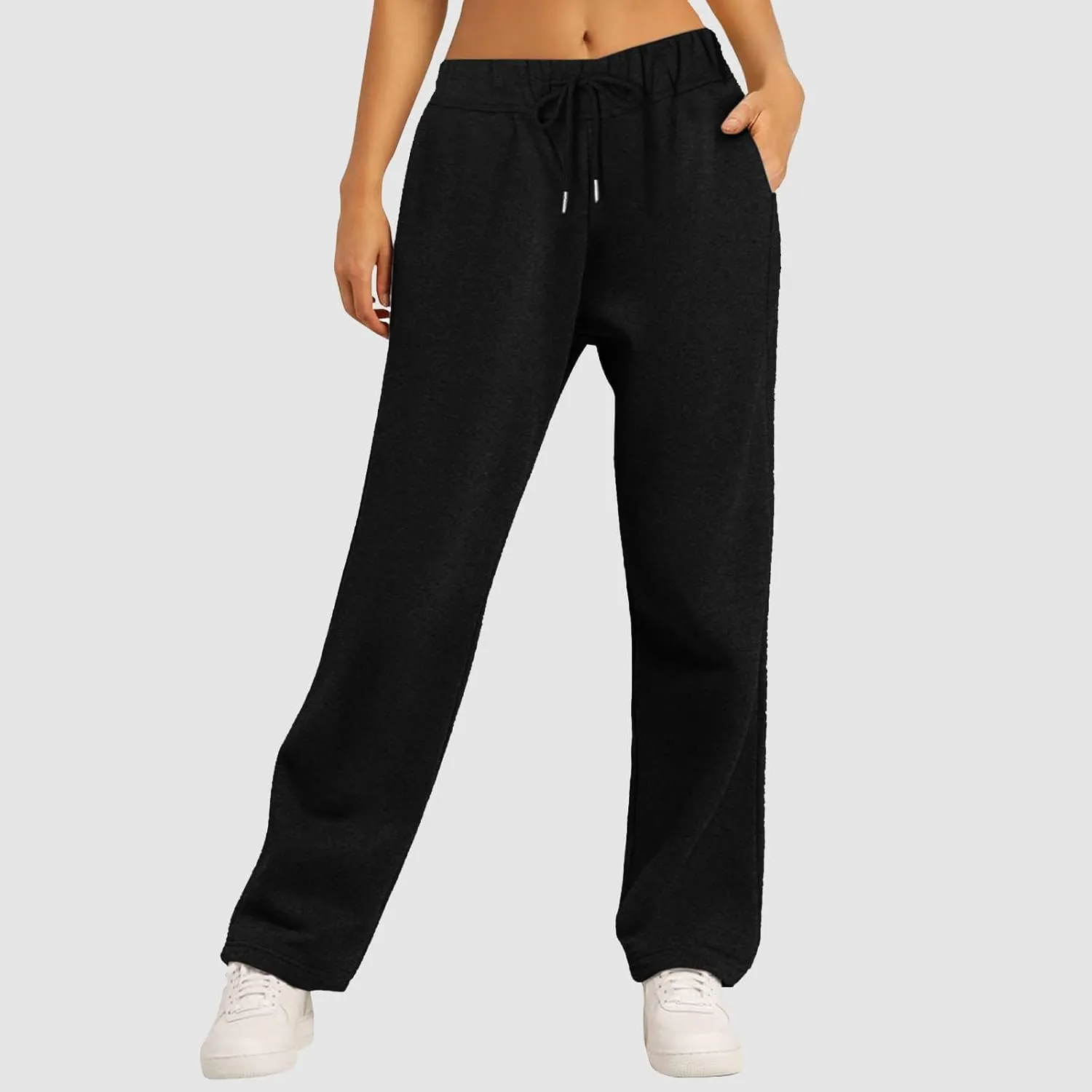 Women's High Waisted Sweatpants Drawstring Baggy Elastic Waist Straight Wide Leg Track Pants Stretchy Loose Trousers