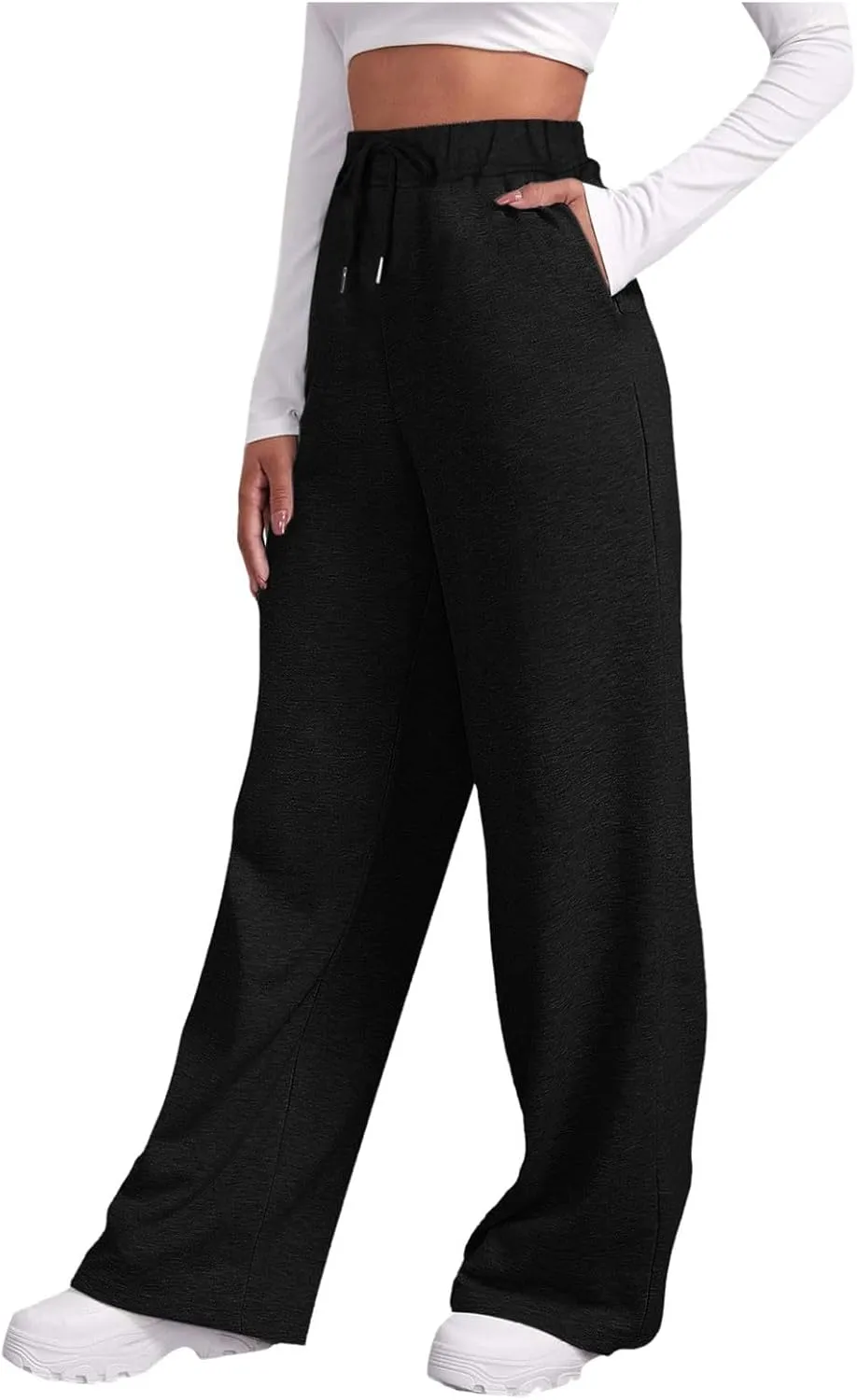 Women's High Waisted Sweatpants Drawstring Baggy Elastic Waist Straight Wide Leg Track Pants Stretchy Loose Trousers
