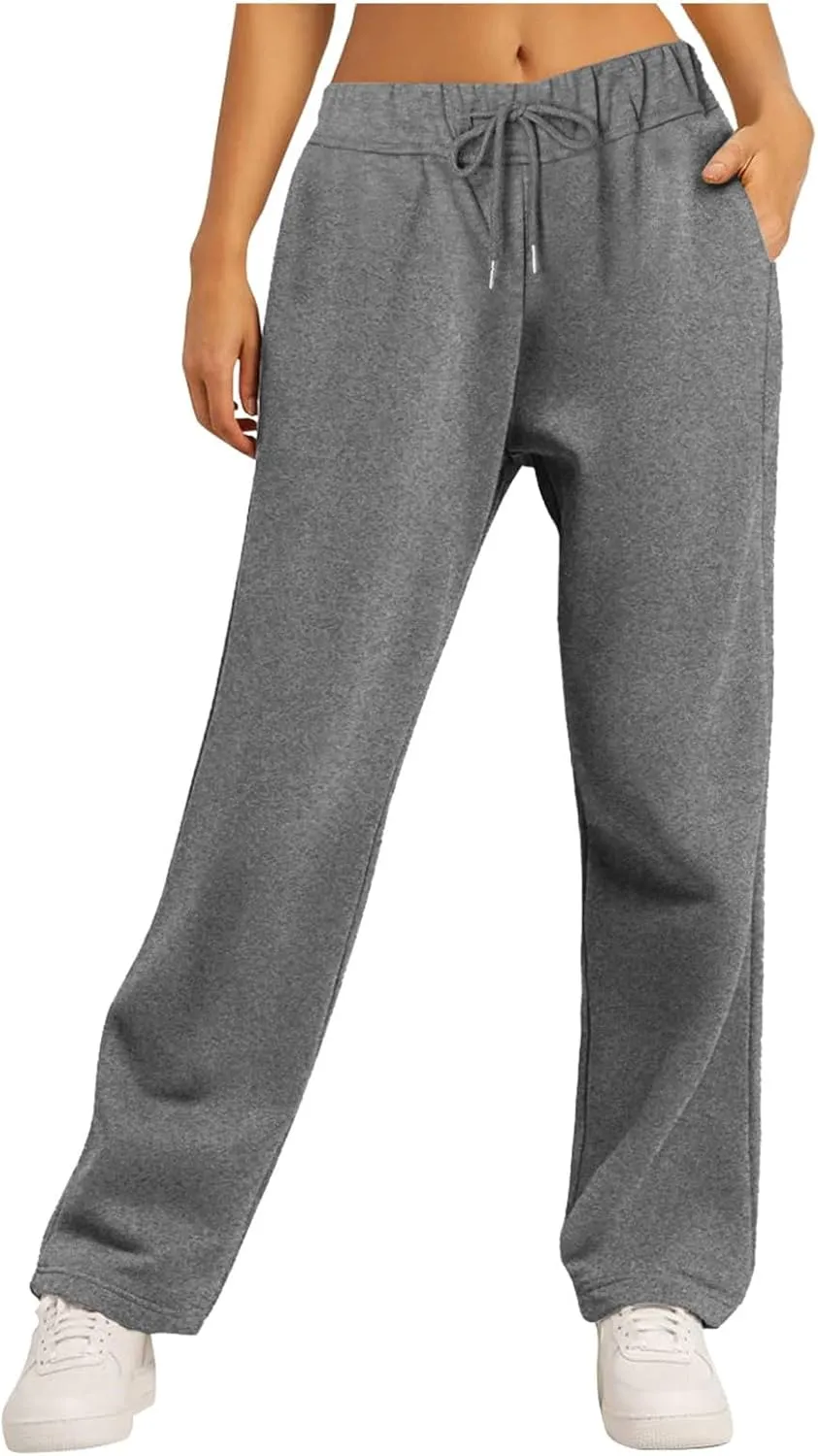Women's High Waisted Sweatpants Drawstring Baggy Elastic Waist Straight Wide Leg Track Pants Stretchy Loose Trousers