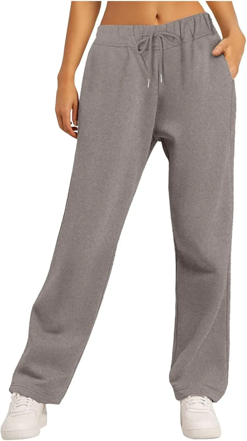 Women's High Waisted Sweatpants Drawstring Baggy Elastic Waist Straight Wide Leg Track Pants Stretchy Loose Trousers