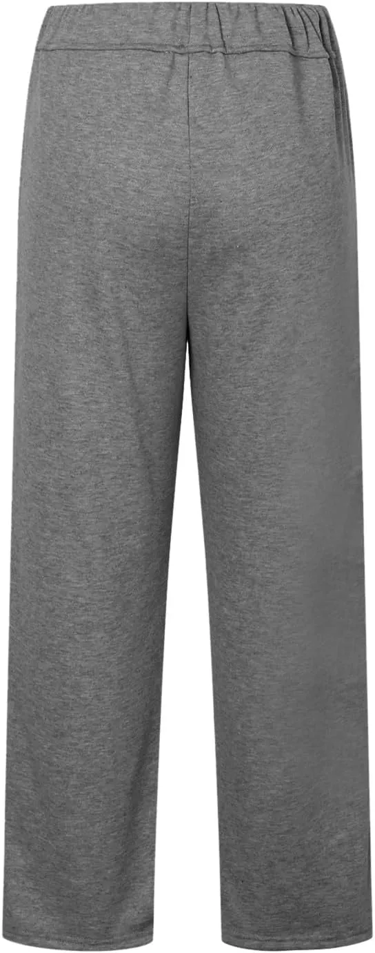 Women's High Waisted Sweatpants Drawstring Baggy Elastic Waist Straight Wide Leg Track Pants Stretchy Loose Trousers