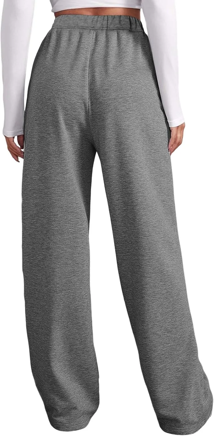 Women's High Waisted Sweatpants Drawstring Baggy Elastic Waist Straight Wide Leg Track Pants Stretchy Loose Trousers