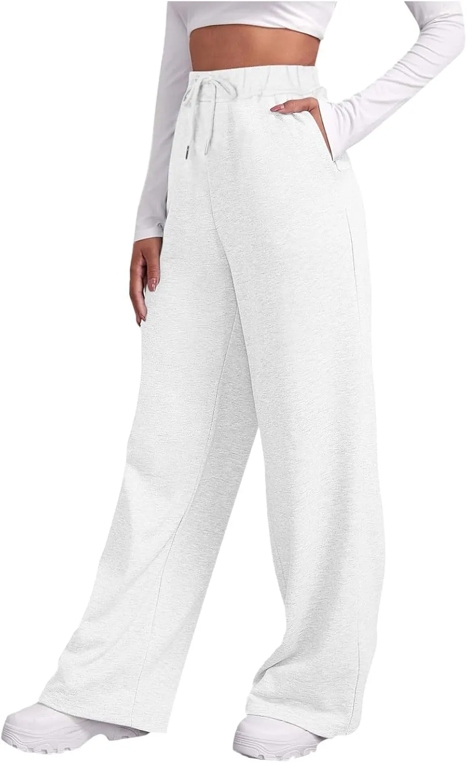 Women's High Waisted Sweatpants Drawstring Baggy Elastic Waist Straight Wide Leg Track Pants Stretchy Loose Trousers