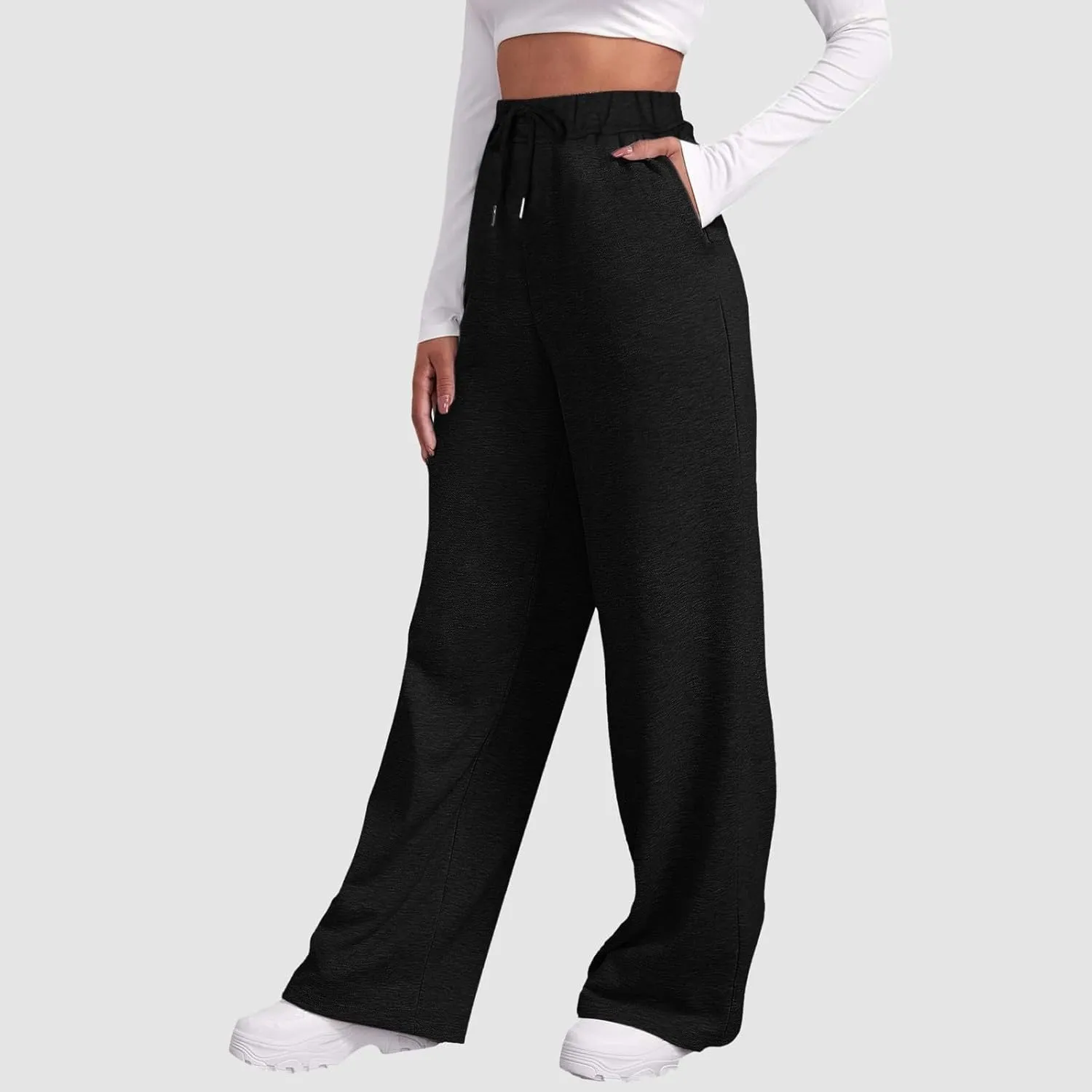 Women's High Waisted Sweatpants Drawstring Baggy Elastic Waist Straight Wide Leg Track Pants Stretchy Loose Trousers