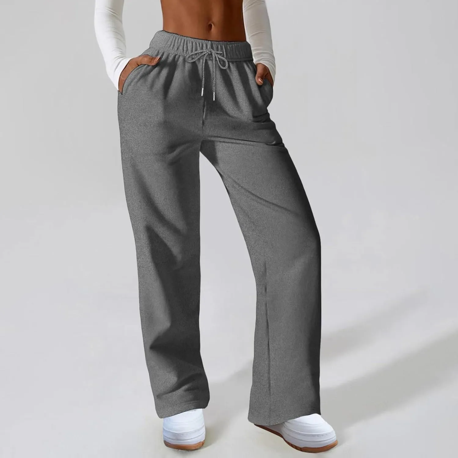 Women's High Waisted Sweatpants Drawstring Baggy Elastic Waist Straight Wide Leg Track Pants Stretchy Loose Trousers