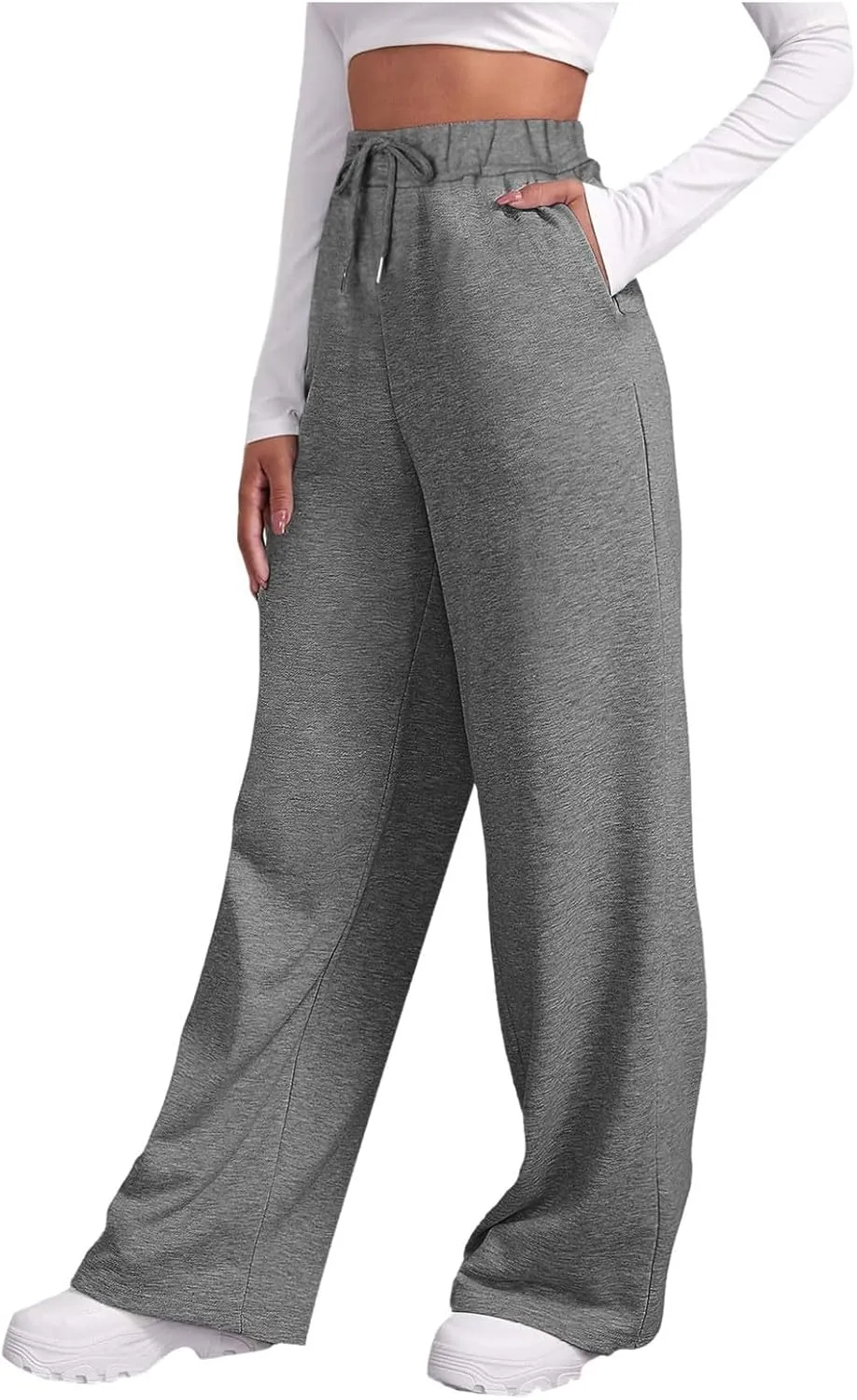 Women's High Waisted Sweatpants Drawstring Baggy Elastic Waist Straight Wide Leg Track Pants Stretchy Loose Trousers