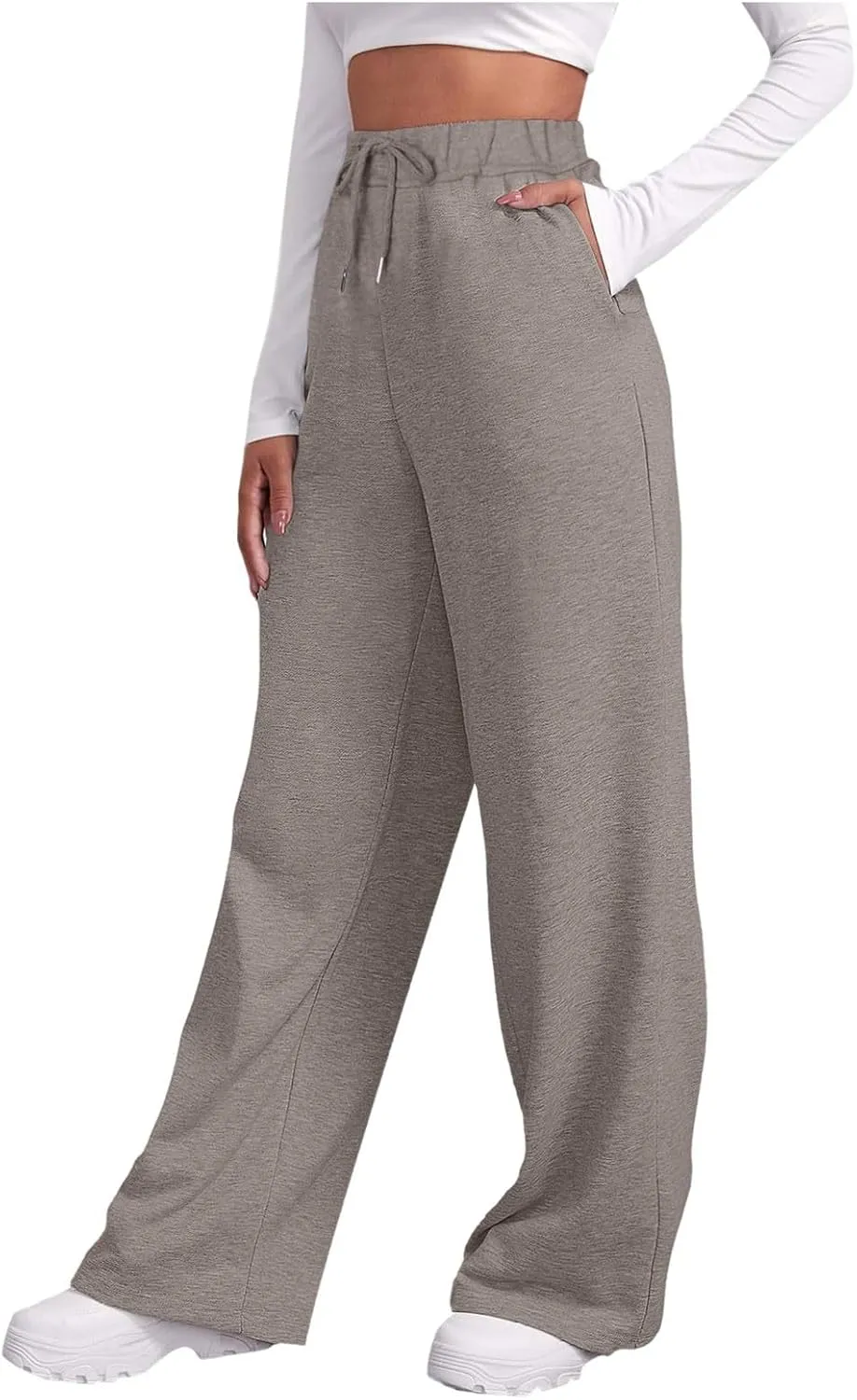Women's High Waisted Sweatpants Drawstring Baggy Elastic Waist Straight Wide Leg Track Pants Stretchy Loose Trousers