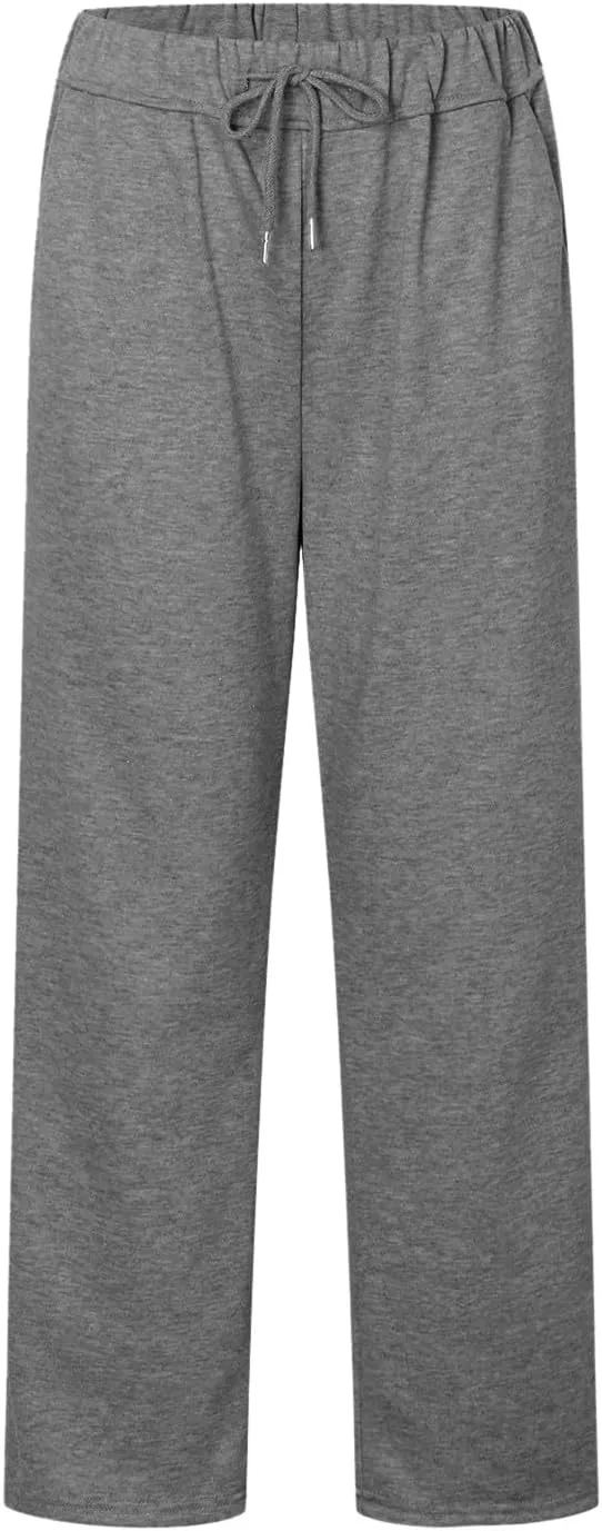 Women's High Waisted Sweatpants Drawstring Baggy Elastic Waist Straight Wide Leg Track Pants Stretchy Loose Trousers