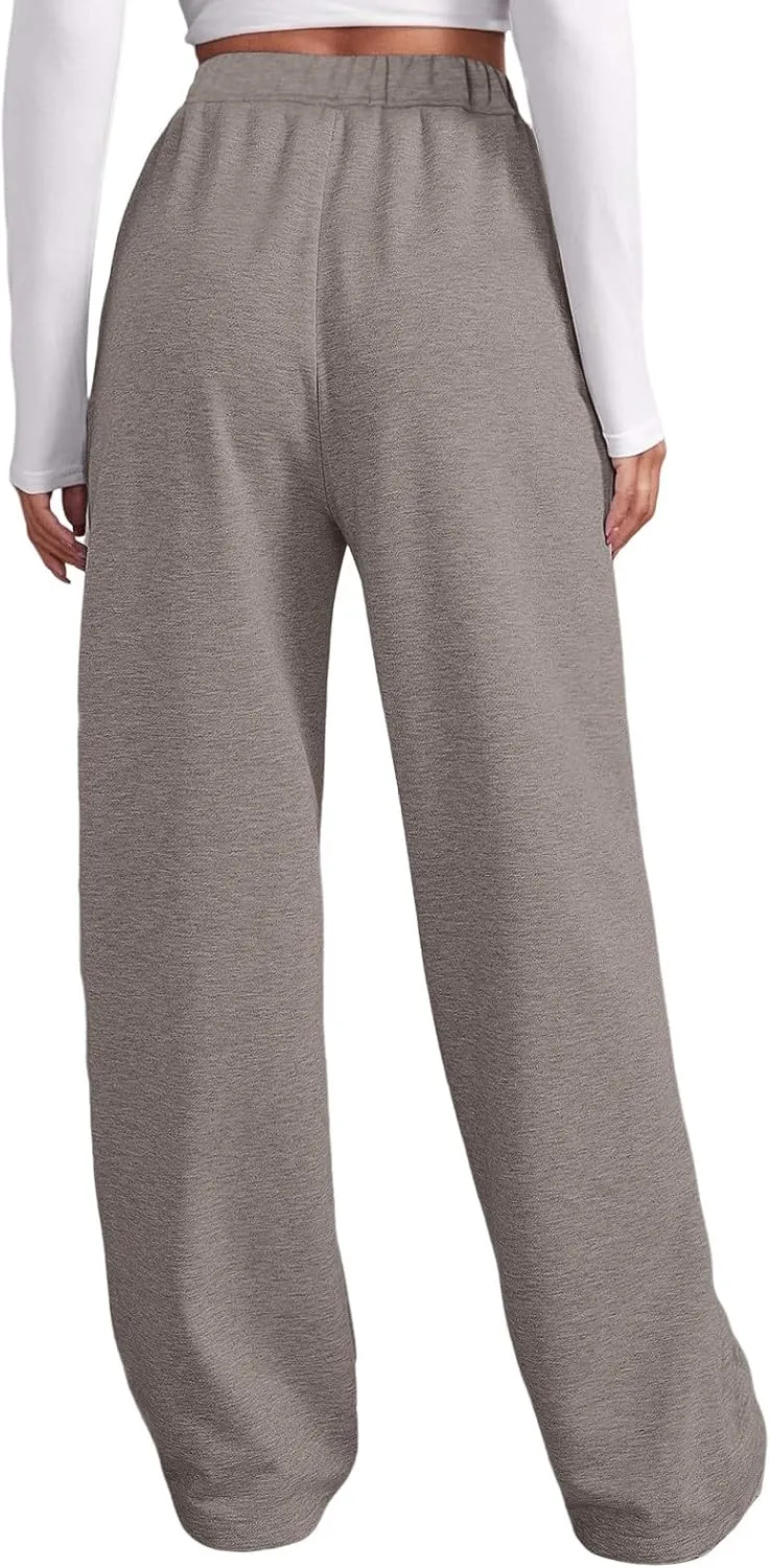 Women's High Waisted Sweatpants Drawstring Baggy Elastic Waist Straight Wide Leg Track Pants Stretchy Loose Trousers