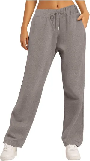 Women's High Waisted Sweatpants Drawstring Baggy Elastic Waist Straight Wide Leg Track Pants Stretchy Loose Trousers