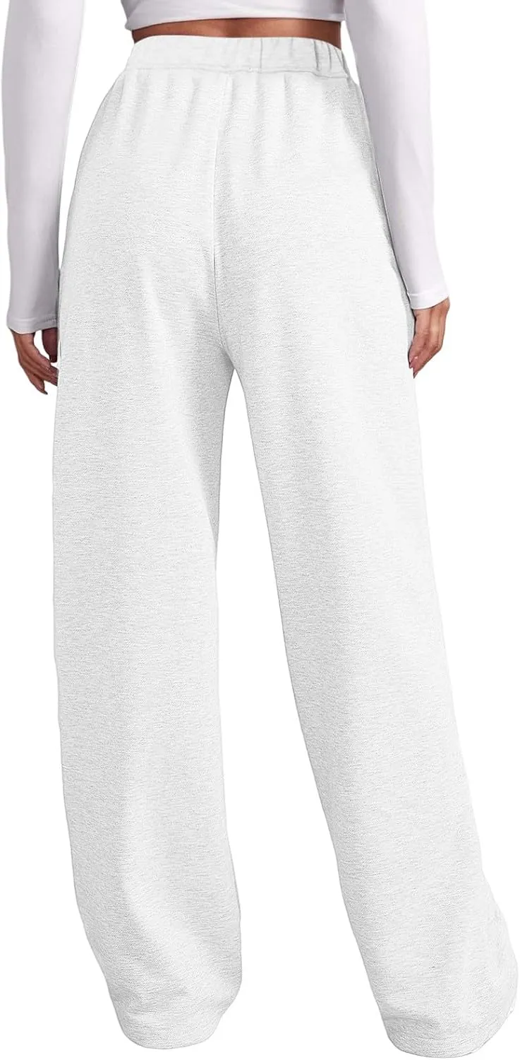 Women's High Waisted Sweatpants Drawstring Baggy Elastic Waist Straight Wide Leg Track Pants Stretchy Loose Trousers