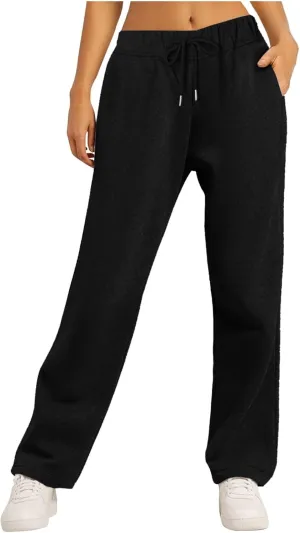 Women's High Waisted Sweatpants Drawstring Baggy Elastic Waist Straight Wide Leg Track Pants Stretchy Loose Trousers