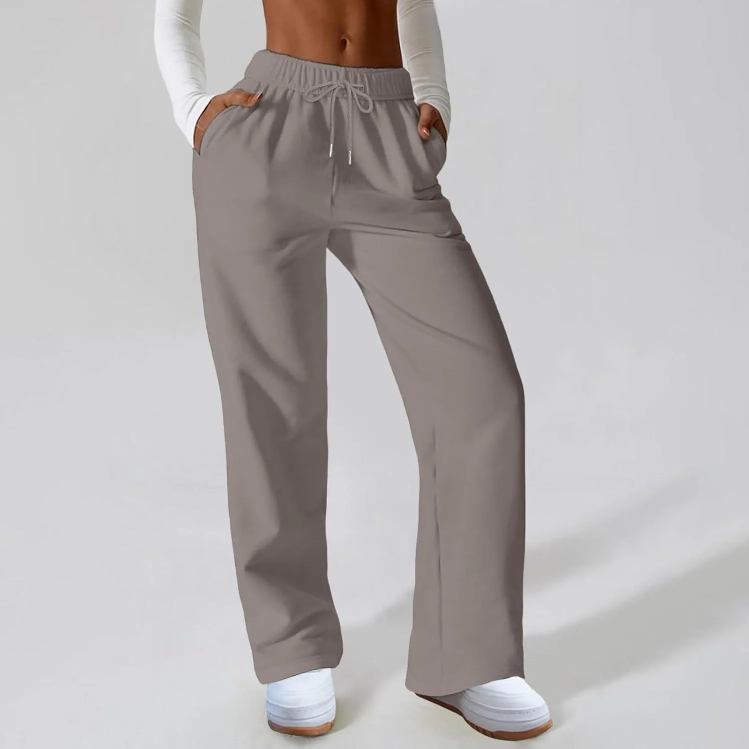 Women's High Waisted Sweatpants Drawstring Baggy Elastic Waist Straight Wide Leg Track Pants Stretchy Loose Trousers