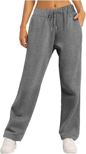Women's High Waisted Sweatpants Drawstring Baggy Elastic Waist Straight Wide Leg Track Pants Stretchy Loose Trousers