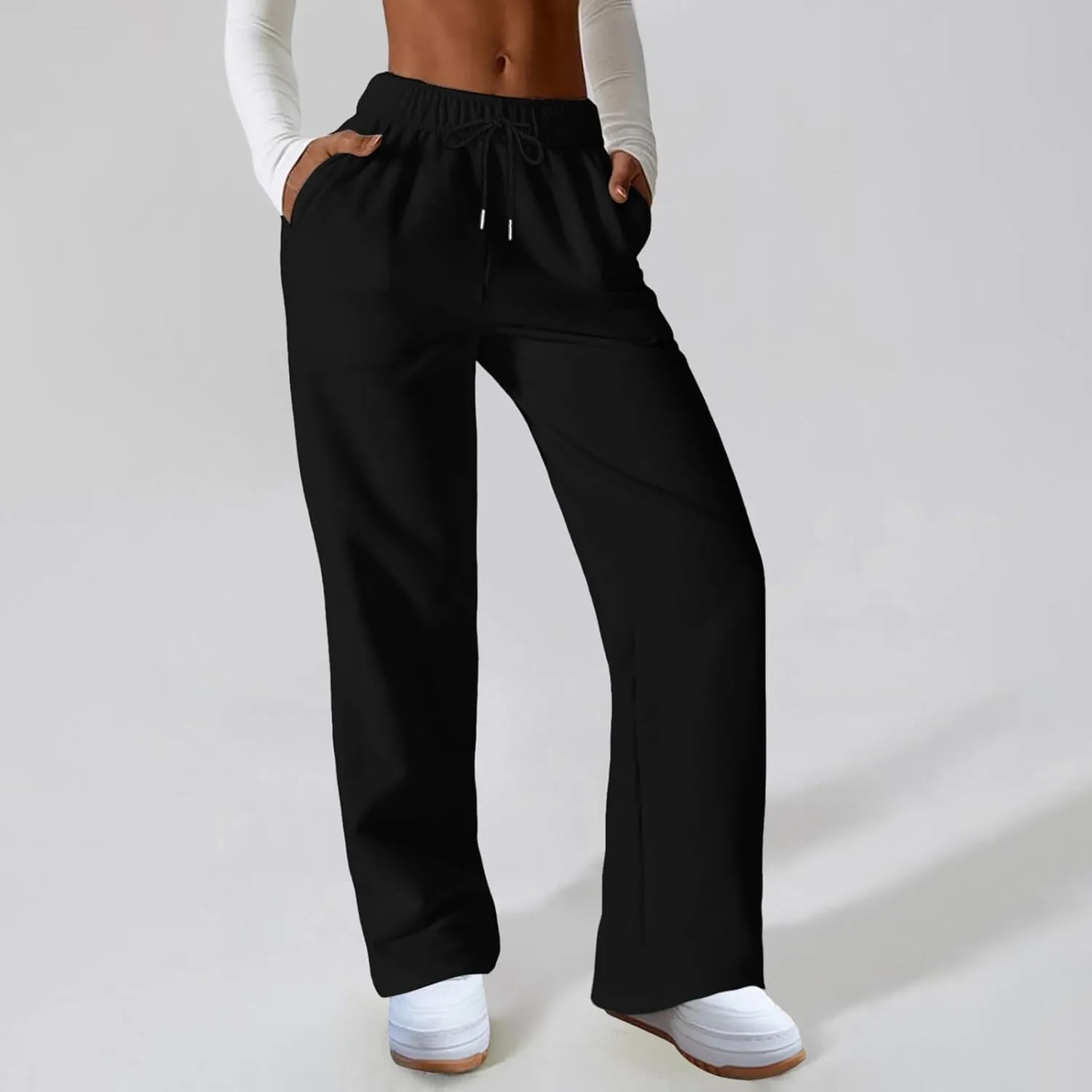 Women's High Waisted Sweatpants Drawstring Baggy Elastic Waist Straight Wide Leg Track Pants Stretchy Loose Trousers
