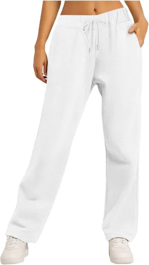Women's High Waisted Sweatpants Drawstring Baggy Elastic Waist Straight Wide Leg Track Pants Stretchy Loose Trousers
