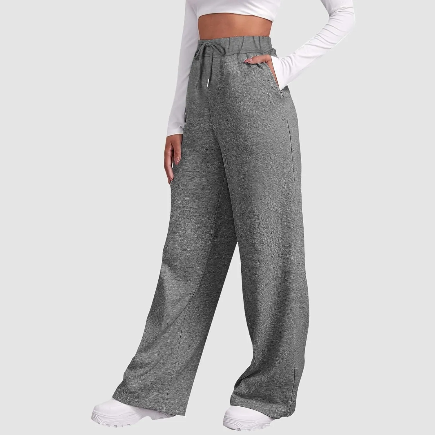 Women's High Waisted Sweatpants Drawstring Baggy Elastic Waist Straight Wide Leg Track Pants Stretchy Loose Trousers