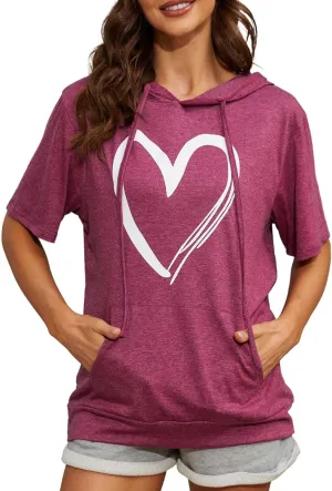 Women's Hoodies Pullover Cute Heart Sweatshirts Long Sleeve Tops with Pockets