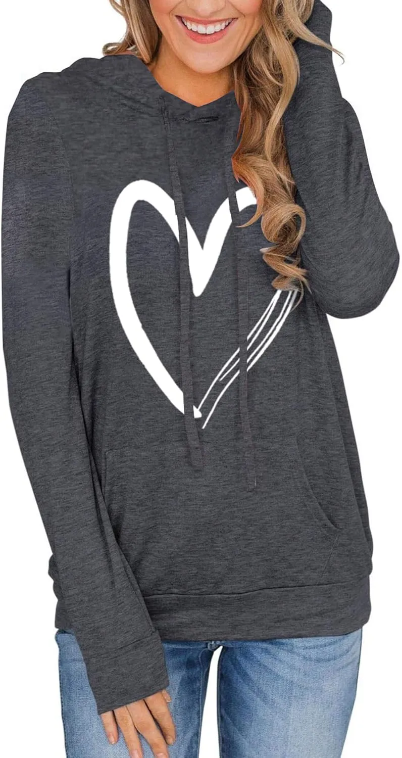 Women's Hoodies Pullover Cute Heart Sweatshirts Long Sleeve Tops with Pockets