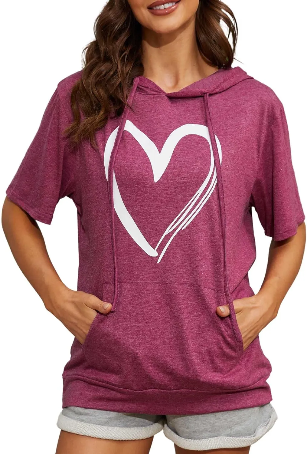 Women's Hoodies Pullover Cute Heart Sweatshirts Long Sleeve Tops with Pockets