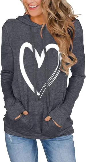 Women's Hoodies Pullover Cute Heart Sweatshirts Long Sleeve Tops with Pockets