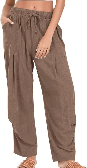 Womens Linen Baggy Harem Pants Summer Drawstring Casual Lounge Trouser 2025 Beach Travel Vacation Clothes with Pocket