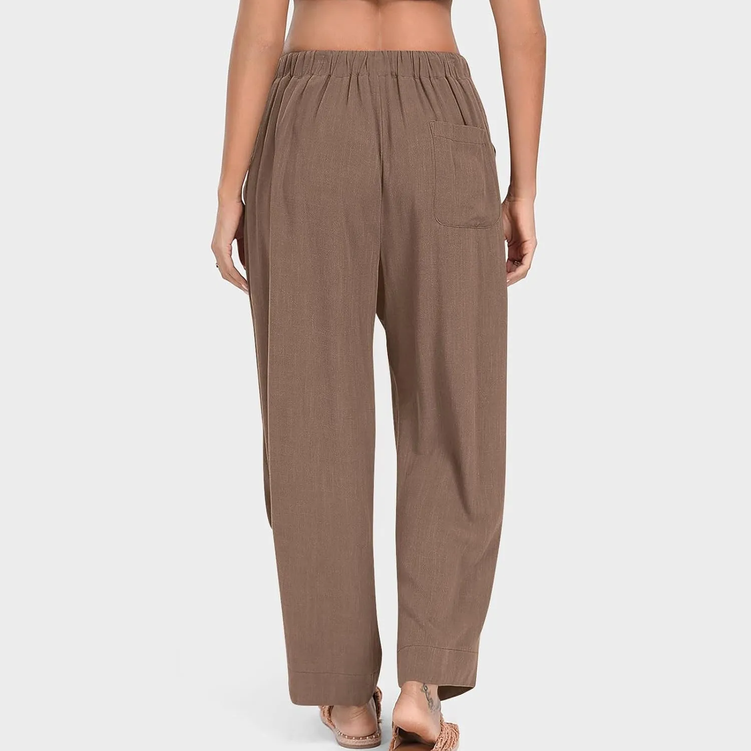 Womens Linen Baggy Harem Pants Summer Drawstring Casual Lounge Trouser 2025 Beach Travel Vacation Clothes with Pocket