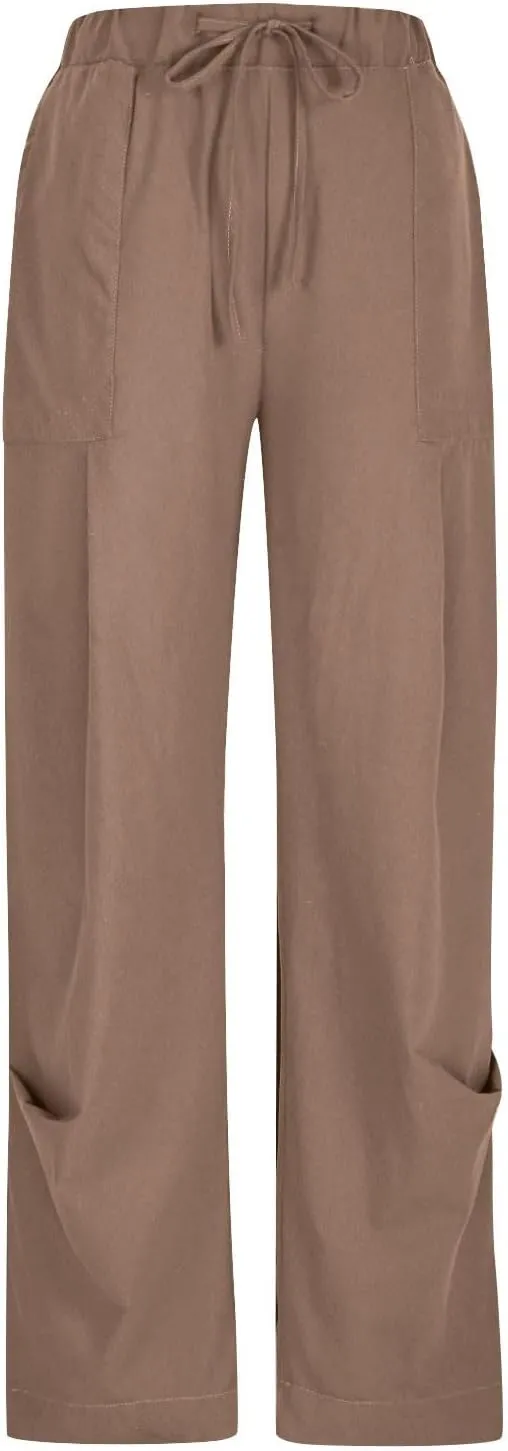 Womens Linen Baggy Harem Pants Summer Drawstring Casual Lounge Trouser 2025 Beach Travel Vacation Clothes with Pocket