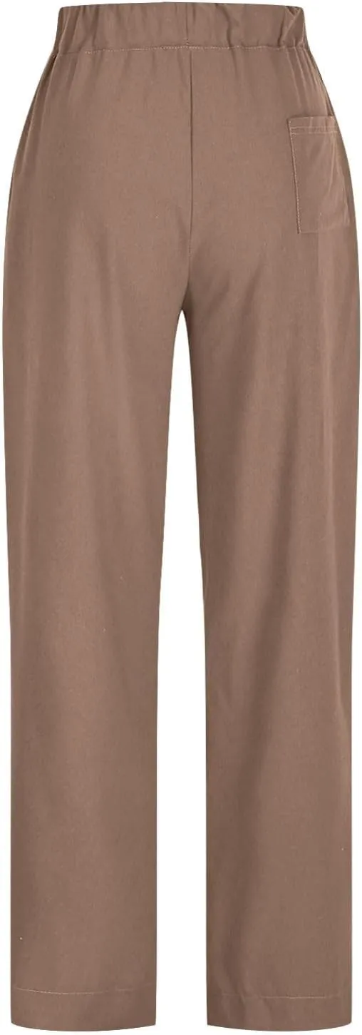 Womens Linen Baggy Harem Pants Summer Drawstring Casual Lounge Trouser 2025 Beach Travel Vacation Clothes with Pocket