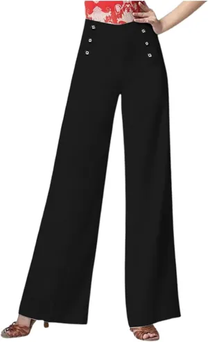 Womens Linen Blend Summer Tie Knot Pant Trousers High Waist Wide Leg Slim-Fit Trousers Beach