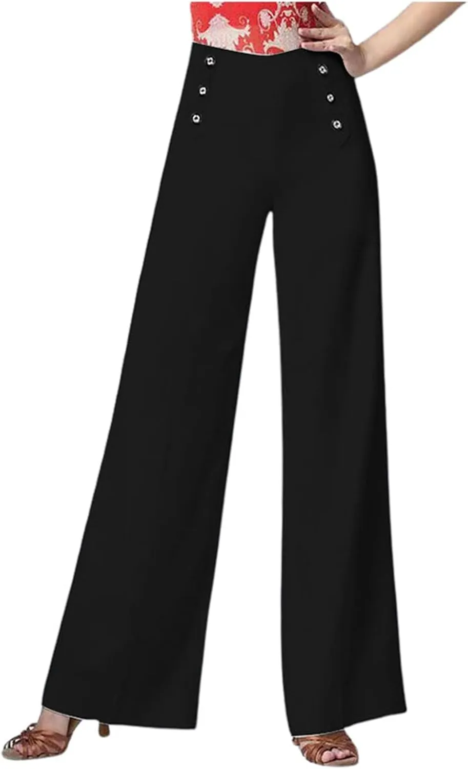Womens Linen Blend Summer Tie Knot Pant Trousers High Waist Wide Leg Slim-Fit Trousers Beach