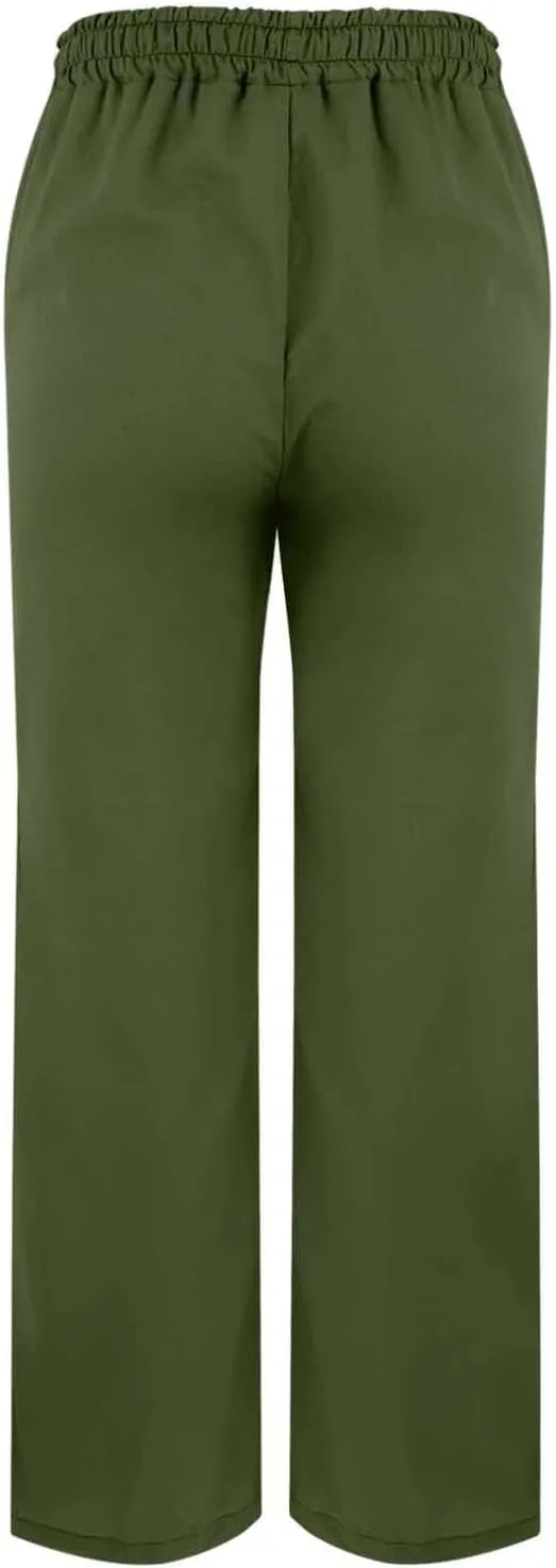 Womens Linen Pants 2025 Summer Elastic High Waist Split Hem Work Pants Casual Loose Drawstring Beach Trousers