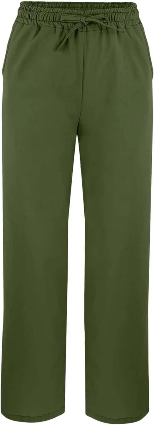Womens Linen Pants 2025 Summer Elastic High Waist Split Hem Work Pants Casual Loose Drawstring Beach Trousers