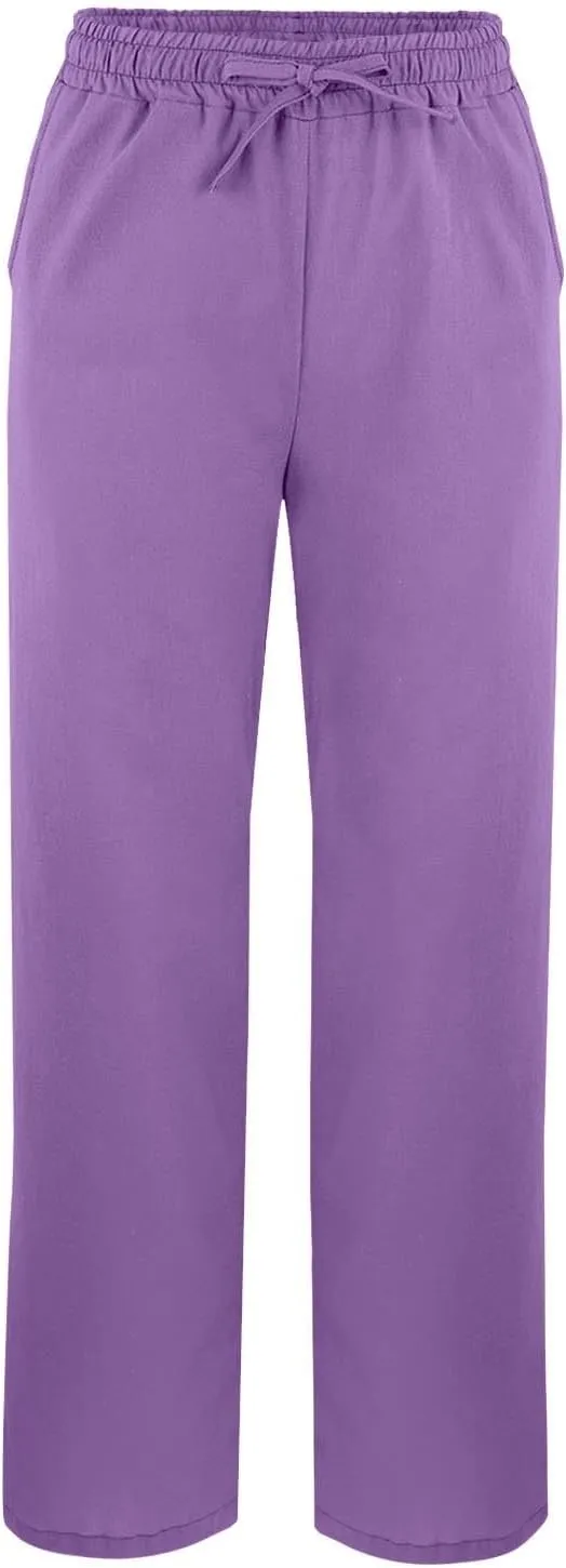 Womens Linen Pants 2025 Summer Elastic High Waist Split Hem Work Pants Casual Loose Drawstring Beach Trousers