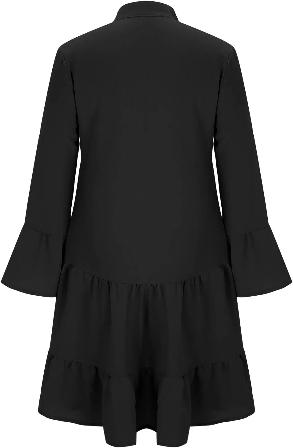 Women's Long Sleeve Botton Ruffle Dresses Casual Loose Swing Mini Dress Young Fabulous and Broke Maxi