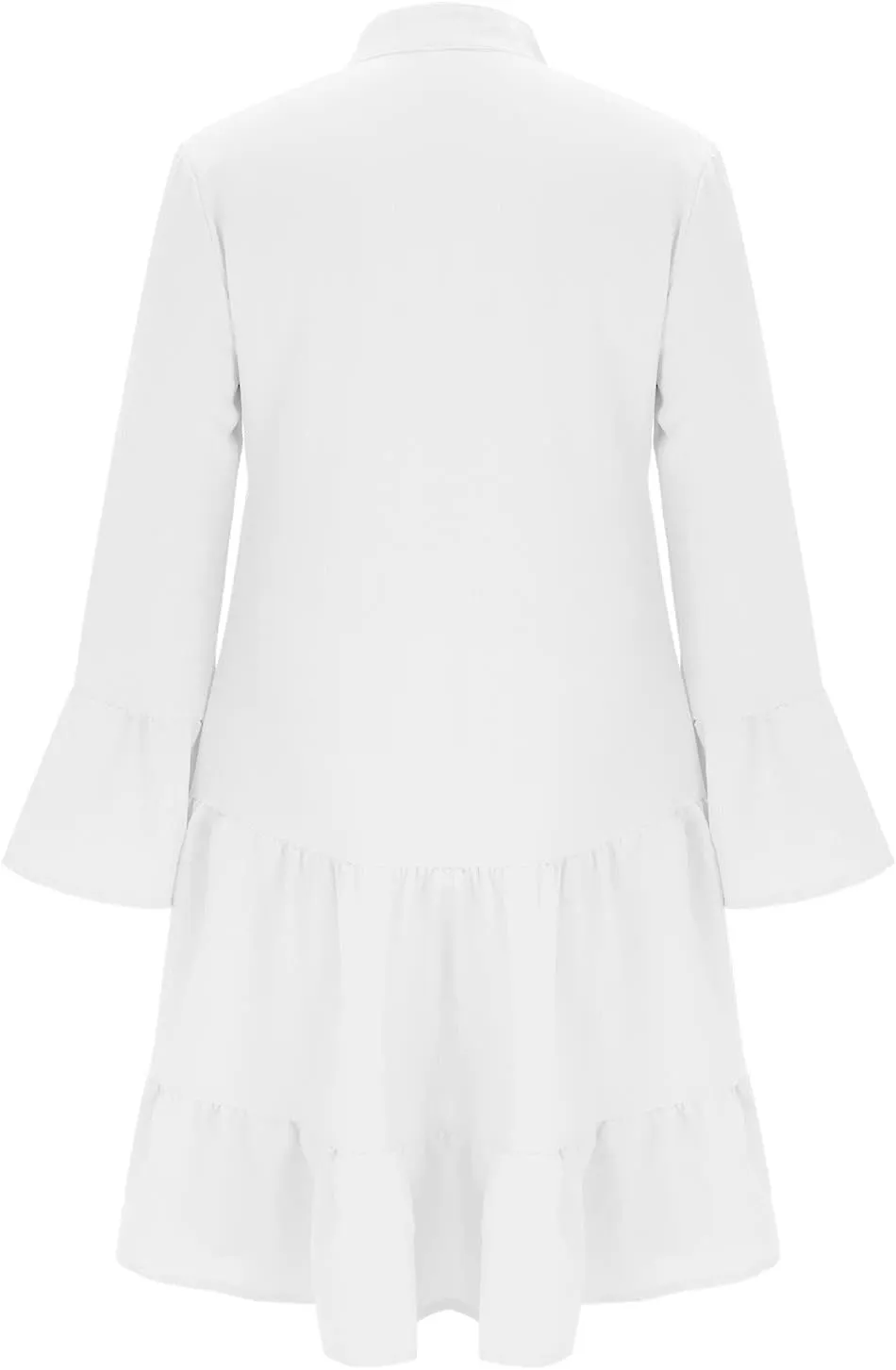 Women's Long Sleeve Botton Ruffle Dresses Casual Loose Swing Mini Dress Young Fabulous and Broke Maxi
