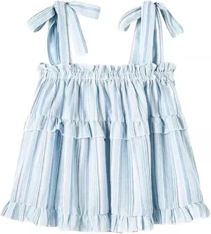 Women's Off-Sholuder Sleeveless Straps Lace-Up Loose Striped Camisole Seaside Resort Style Suspender Tops