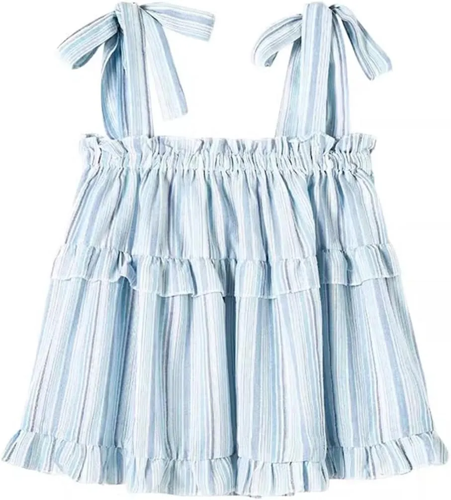 Women's Off-Sholuder Sleeveless Straps Lace-Up Loose Striped Camisole Seaside Resort Style Suspender Tops