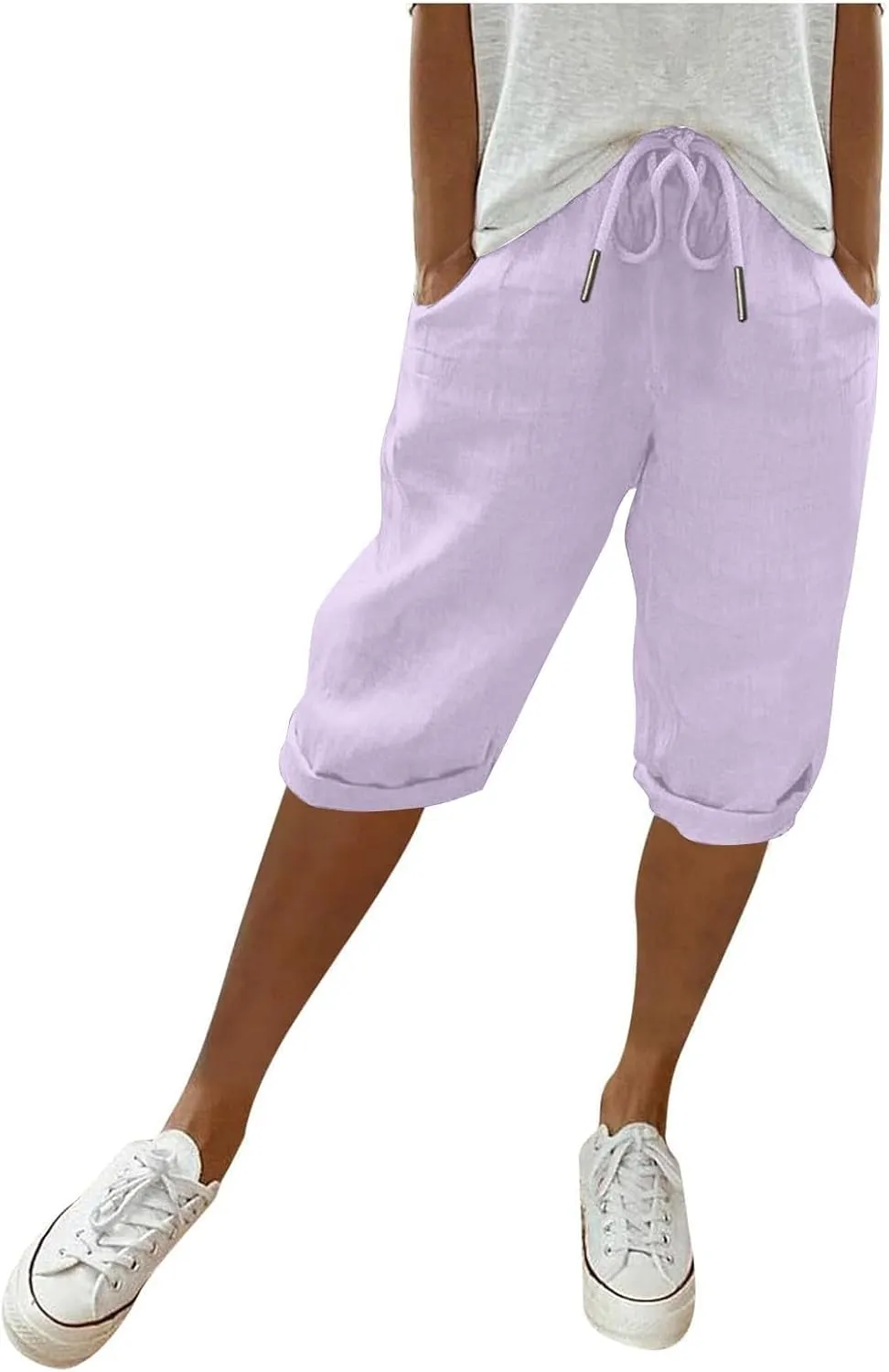 Womens Palazzo Pants Loose Pants Comfy Work Pants with Elastic High Waist Paper Bag Drawstring Pant Summer Wide Leg