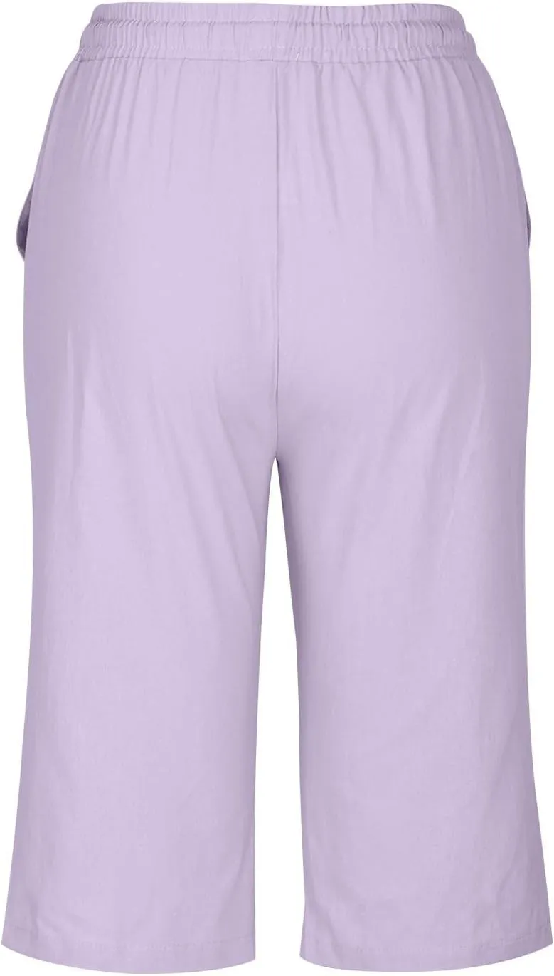 Womens Palazzo Pants Loose Pants Comfy Work Pants with Elastic High Waist Paper Bag Drawstring Pant Summer Wide Leg