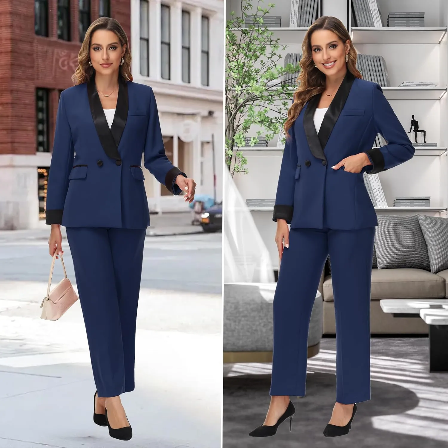 Women's Pants Suit 2 Piece Set Smil Fit Jacket Shawl Sollar Blazer Dress for Women