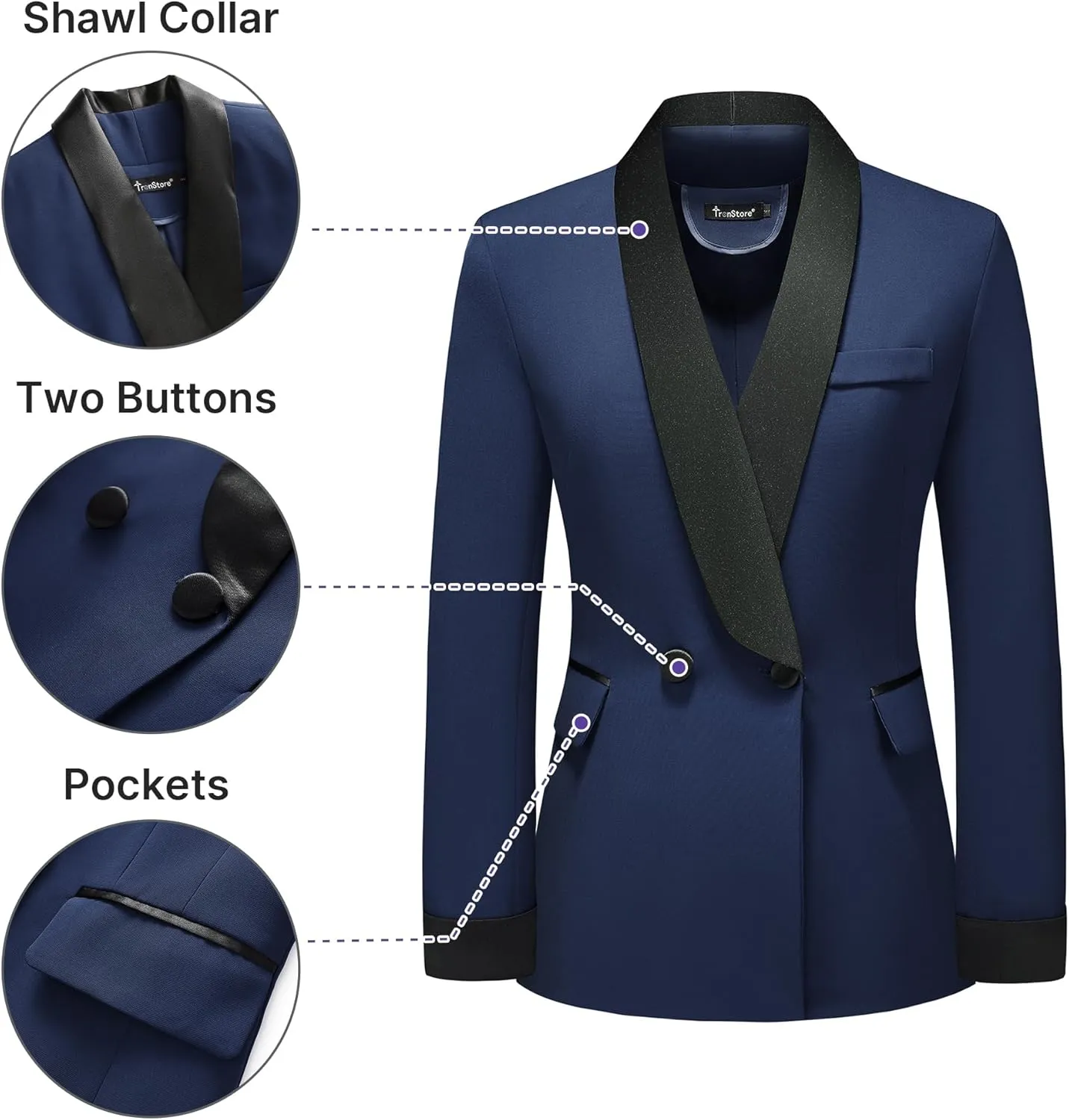 Women's Pants Suit 2 Piece Set Smil Fit Jacket Shawl Sollar Blazer Dress for Women