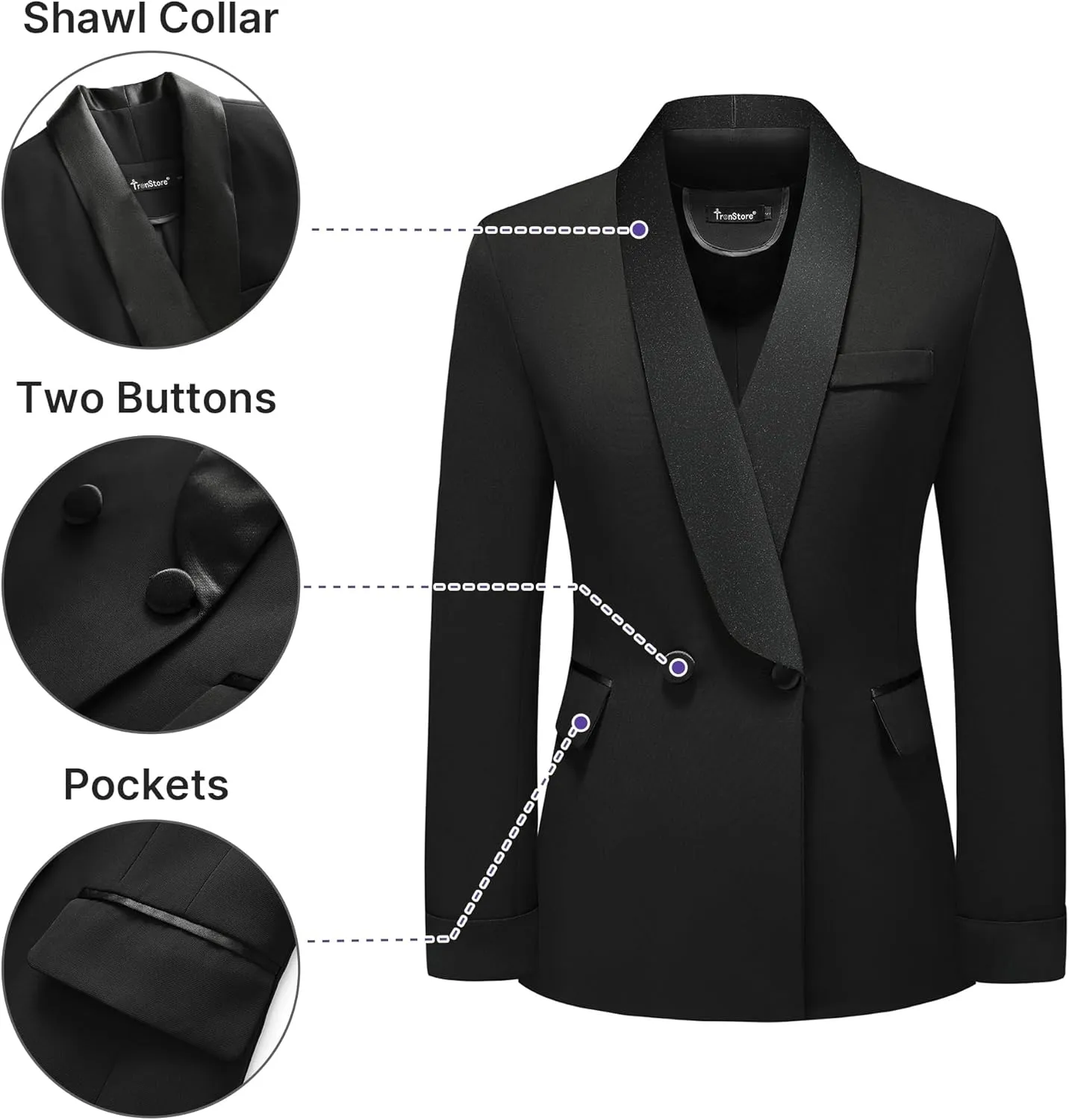 Women's Pants Suit 2 Piece Set Smil Fit Jacket Shawl Sollar Blazer Dress for Women