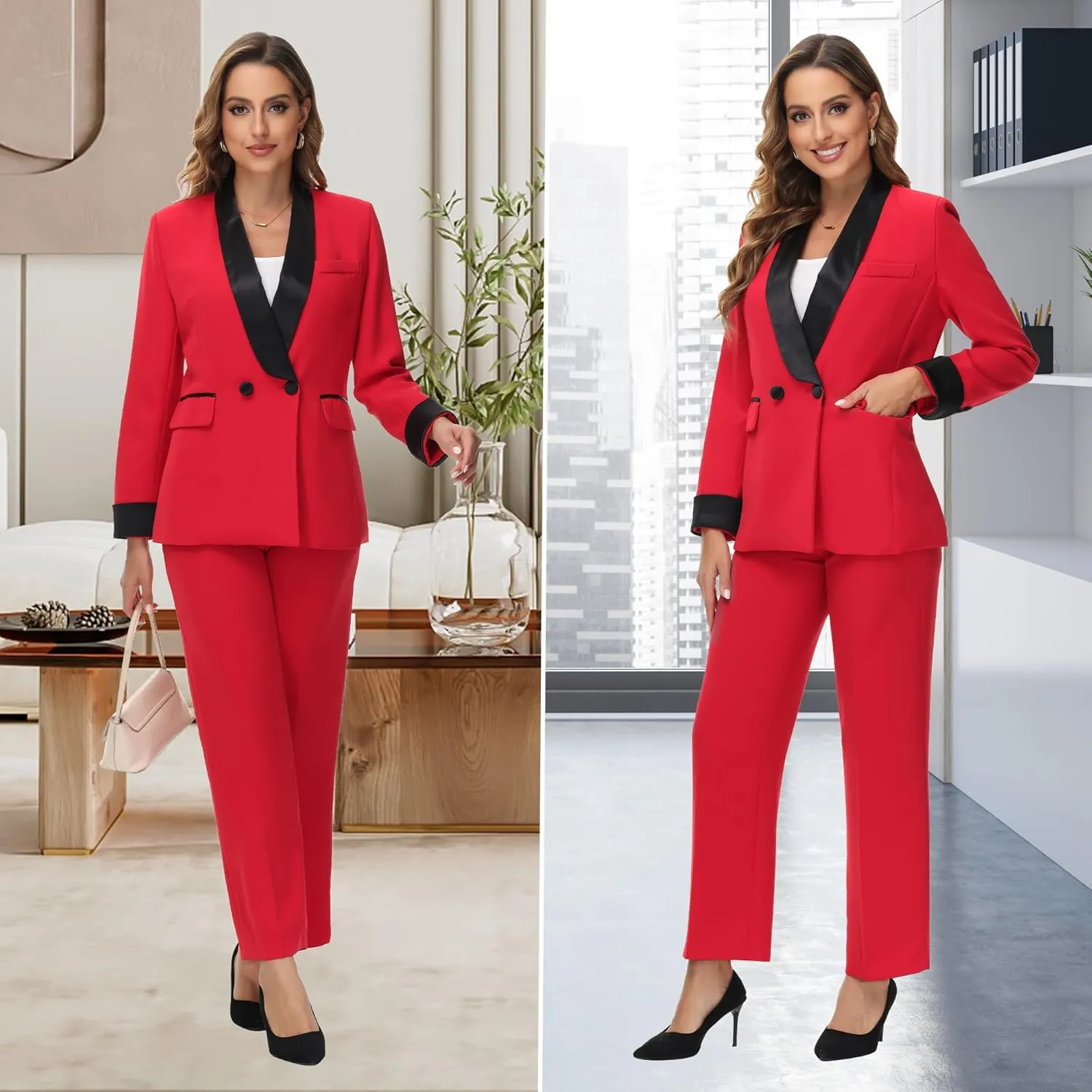 Women's Pants Suit 2 Piece Set Smil Fit Jacket Shawl Sollar Blazer Dress for Women