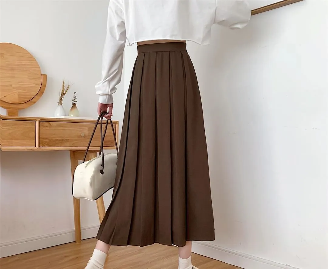 Women's Pleated Long Skirt High Waist A Line Vintage Midi Skirts