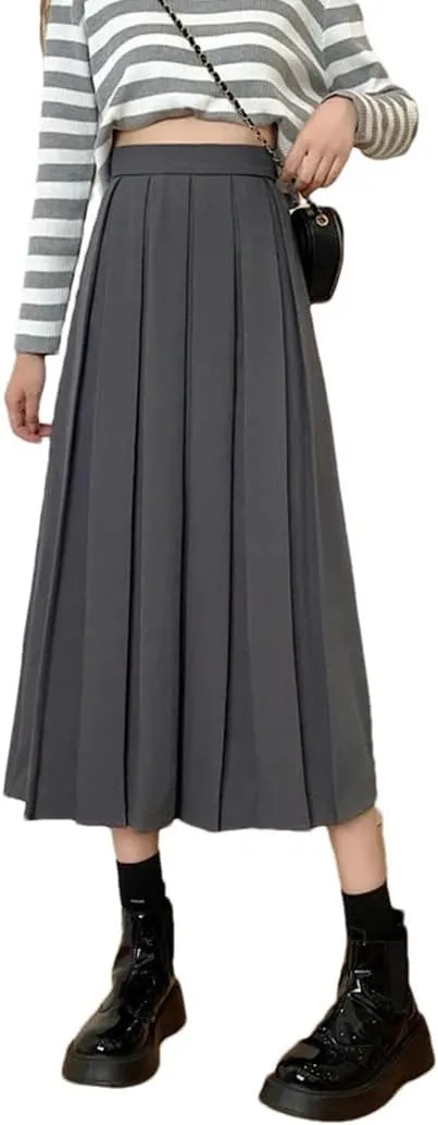 Women's Pleated Long Skirt High Waist A Line Vintage Midi Skirts