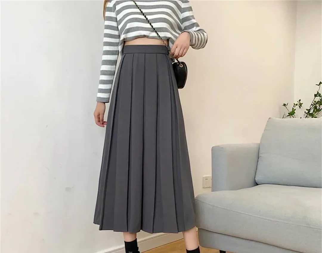 Women's Pleated Long Skirt High Waist A Line Vintage Midi Skirts