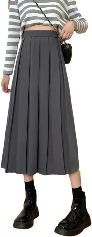 Women's Pleated Long Skirt High Waist A Line Vintage Midi Skirts