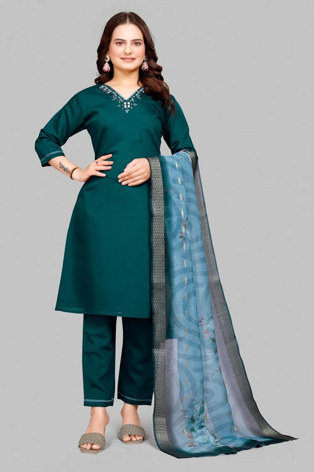 Women's Roman Silk I Kurti Pant Set With Dupatta I Traditional Ethnic Dress