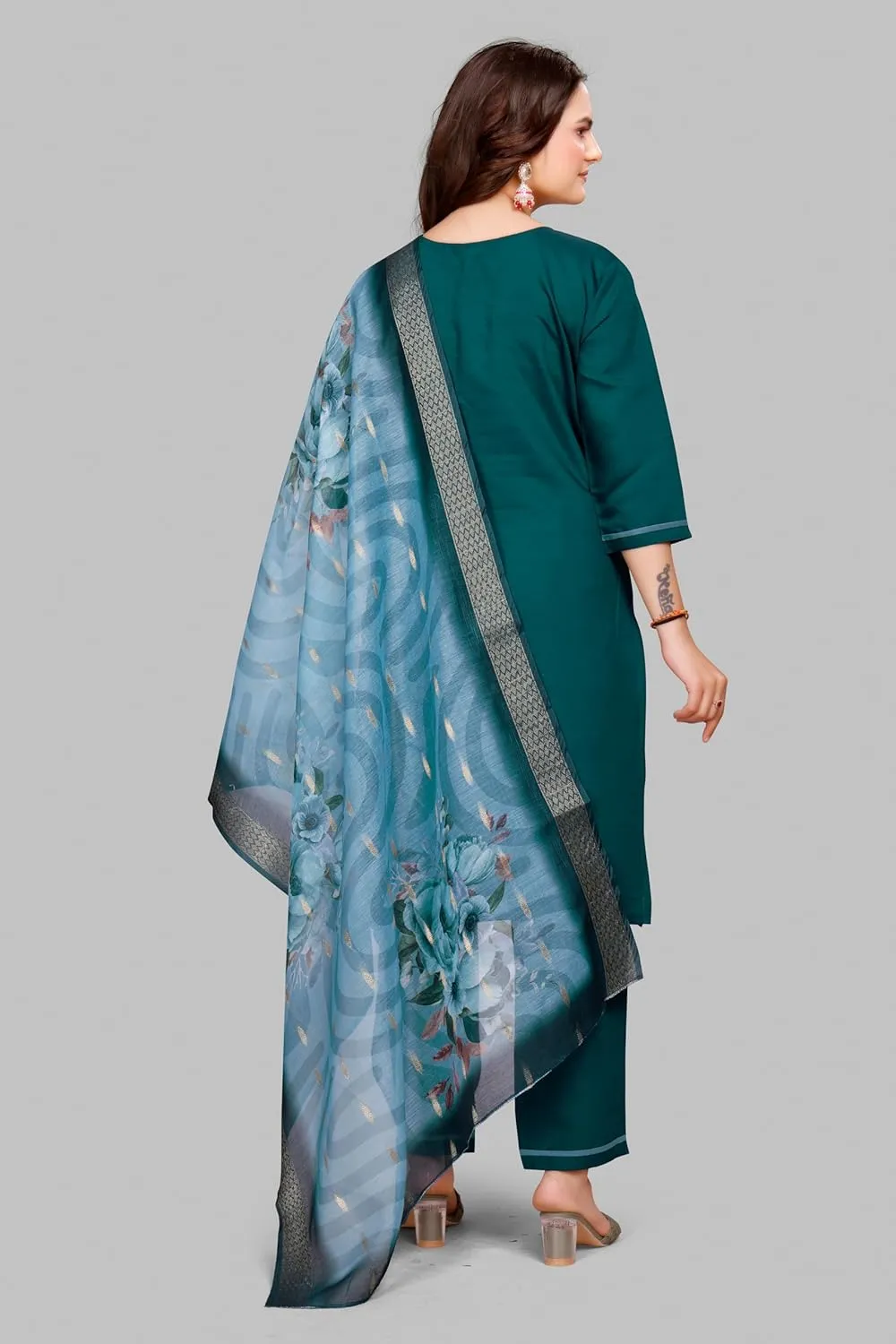 Women's Roman Silk I Kurti Pant Set With Dupatta I Traditional Ethnic Dress